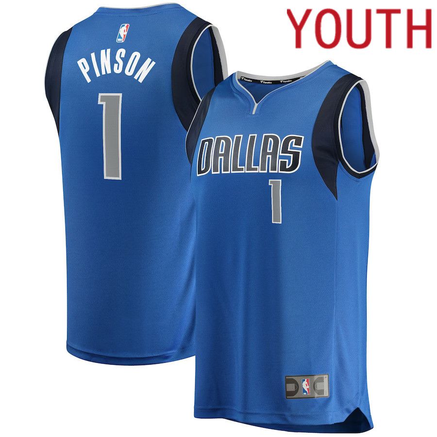 Youth Dallas Mavericks #1 Theo Pinson Fanatics Branded Blue Fast Break Replica NBA Jersey